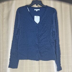 DR2 Textured Navy Cardigan Sweater button front Sz Large